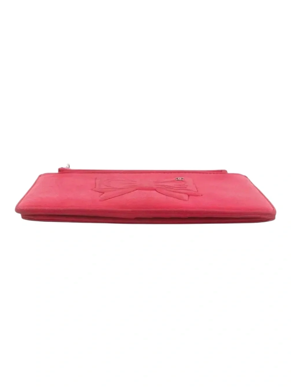 Chanel Cambon Bow Long Flap Wallet Red Suede Leather Silver Hardware